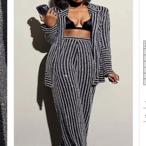 Elegant Black and Silver Striped Women's Pantsuit